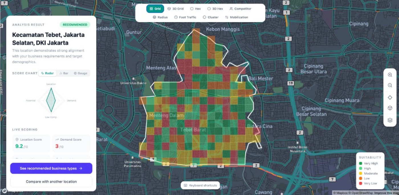 Contoh dashboard intelijen lokasi di Solveum